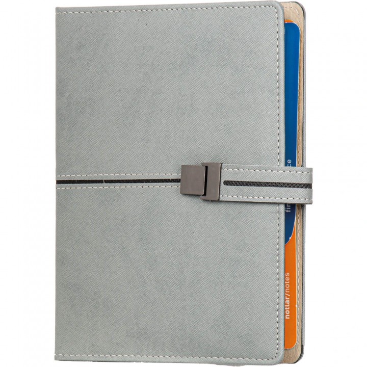 Gri Siyah Şerit Detaylı Organizer Ajanda Kare Metal Tokalı Hesap Makineli 26,5x19 cm